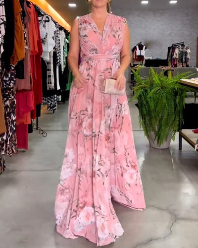 Gia - Sleeveless Floral Split Hem Long Dress