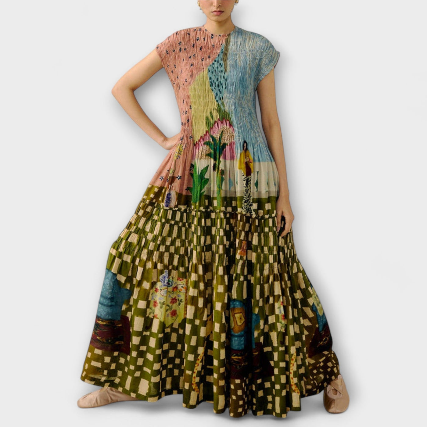 Amara - Pleated Dress with Animal Print