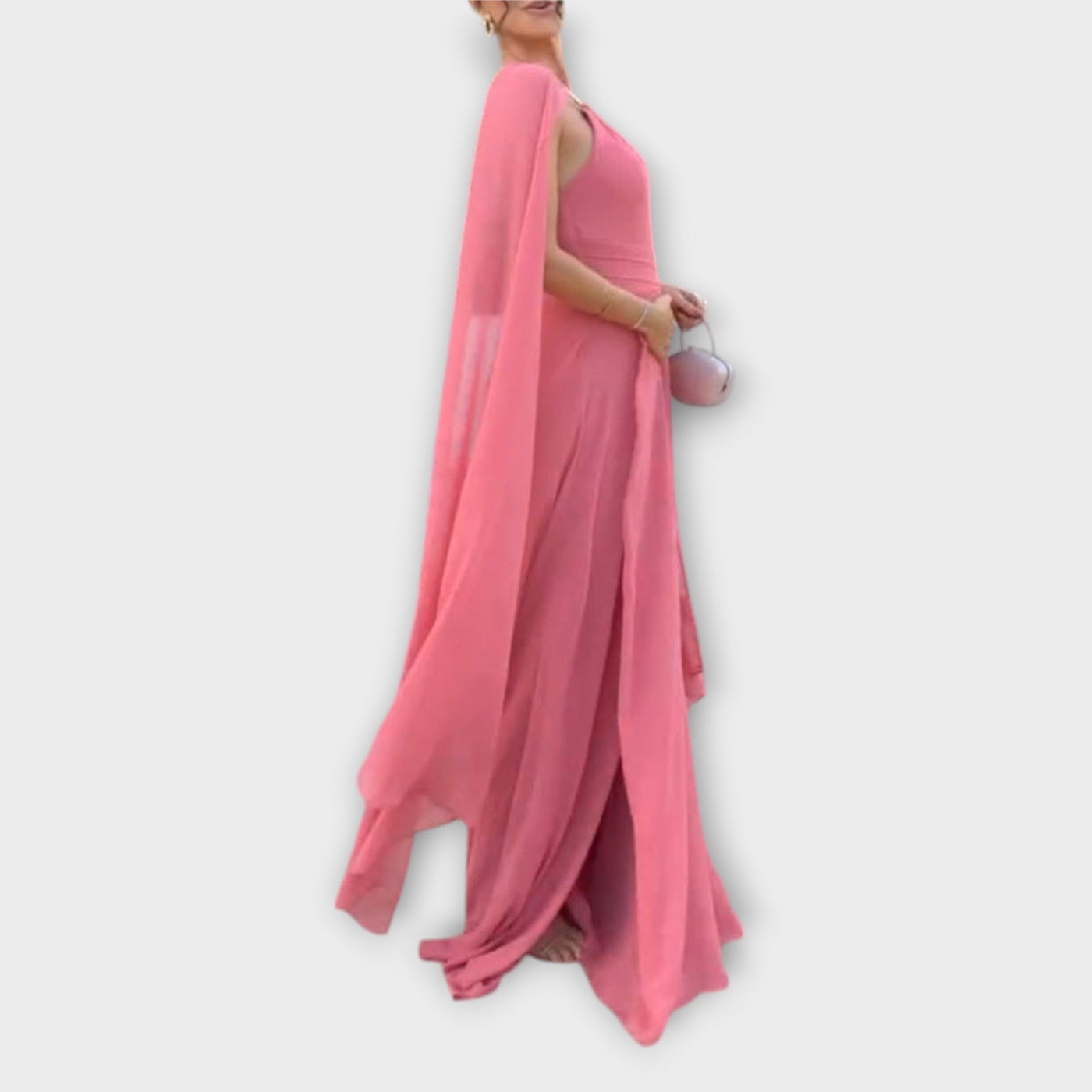 Mabel - Elegant Maxi Dress with Cape Sleeves and High Slit