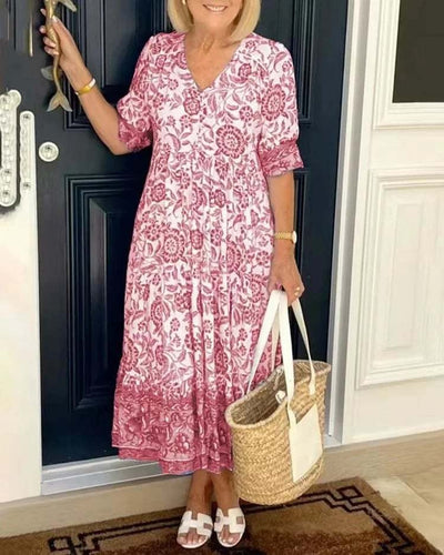 Mavis - Elegant V-Neck Boho Floral Long Dress