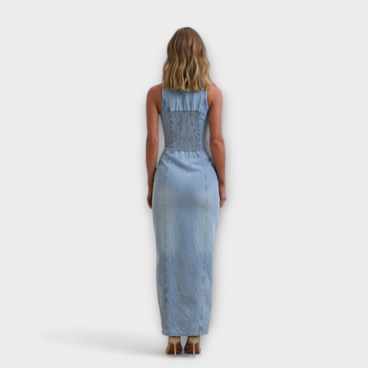 Lacey - Mid Wash Denim Maxi Dress
