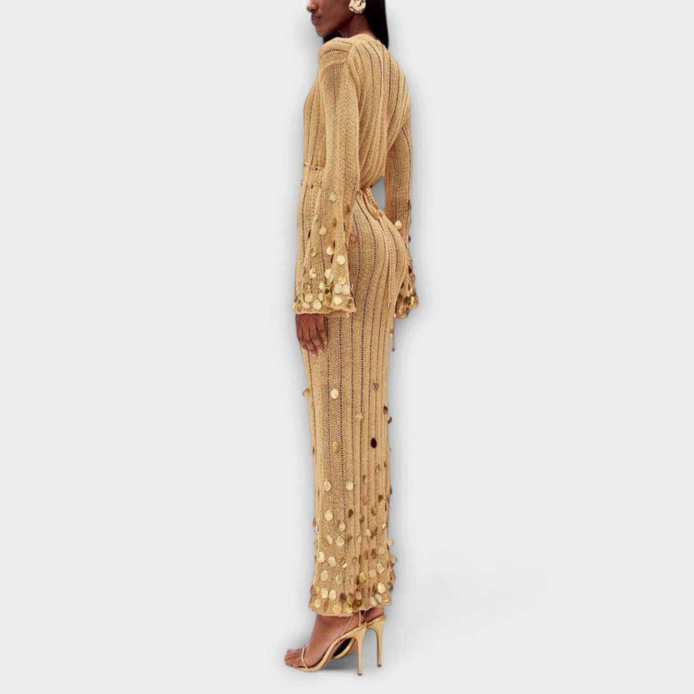 Kathleen - Gold Knit Maxi Dress by Dolly