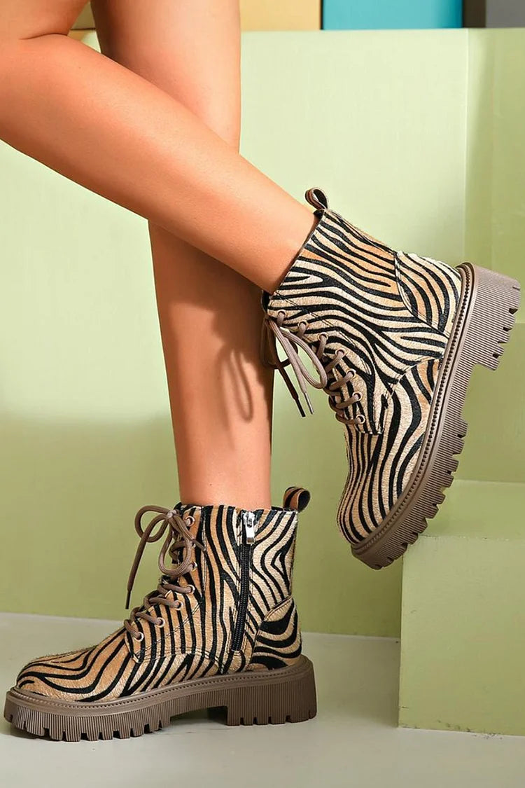 Blair | Zebra Print Lace-Up Boots