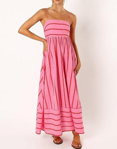 Elsie - Women’s Slash Neck Stripe Slip Maxi Dress