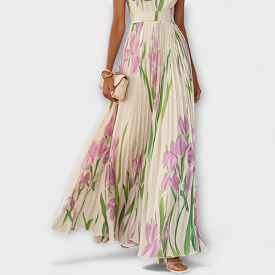 Folded Floral Chiffon Maxi Dress