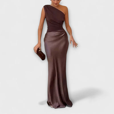 Elegant One-Shoulder Pleated Maxi Dress