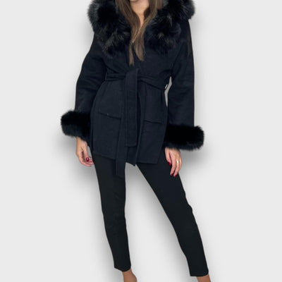 Cartelle – Cashmere Coat With Hood And Fur Details