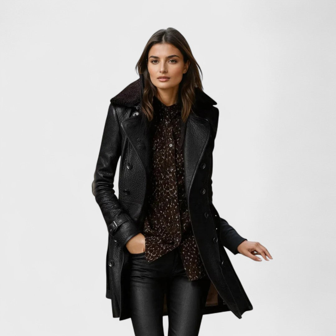 Marie | Elegant 3/4 Leather Coat