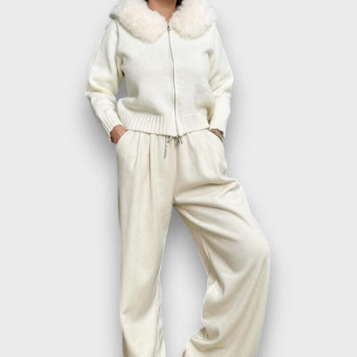 Alisanne – Knit JacketWith Zipper And Faux Fur Collar