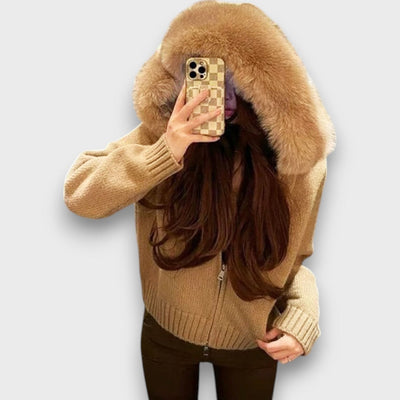 Alisanne – Knit JacketWith Zipper And Faux Fur Collar