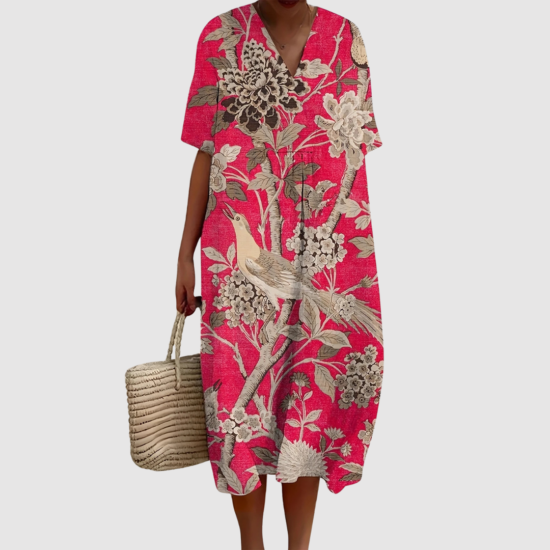 Clementine | Vintage Bird & Blossom Midi Dress