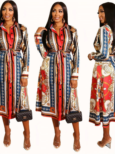 Marigold - Mid-Calf Long Sleeve Shirt Dress